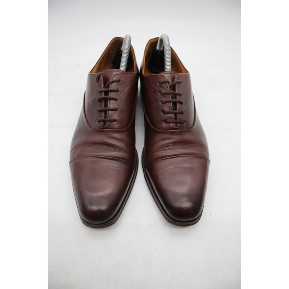 Barneys New York Men's Size 8 M Made in Italy Brown Leather Cap Toe Dress Shoes - Picture 2 of 11
